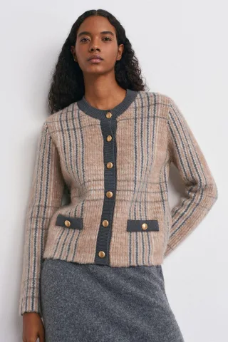 Karierter Jacquard-Pullover mit Rundhalsausschnitt