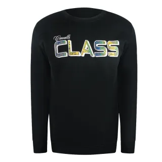 Cavalli Class - Schwarzes Sweatshirt Mit Rundhalsausschnitt Und Leuchtendem Blumenlogo