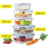 Sendez Frischhaltedose 10tlg. 2x1L 2x800ml 1x500ml Glas Lunchbox Vorratsdosen Brotdose, Glas