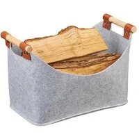 relaxdays Aufbewahrungskorb Filztasche mit Holzgriffen 2er Set (1 St)