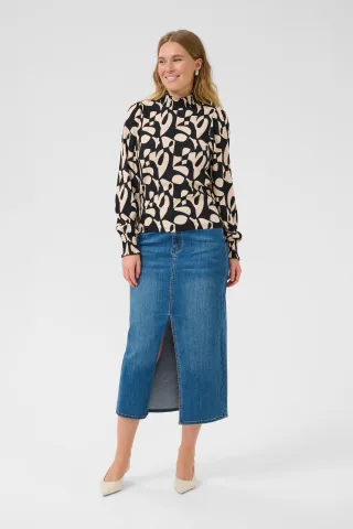 Langarm-Bluse Regular fit Black Contrast Blocks black