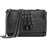 ITALYSHOP24 Schultertasche MADE IN ITALY Damen ECHTLEDER Tasche Umhängetasche Crossbody Bag Kroko, Leicht, Minibag Clutch CrossOver Bodybag Brustbag & Handytasche, Kette