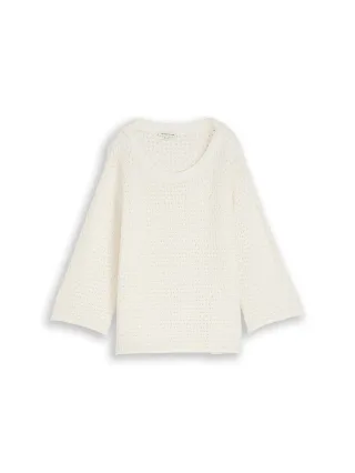 Tom Tailor - Loose Fit Strickpullover mit Lochmuster whisper white - Gr. - M