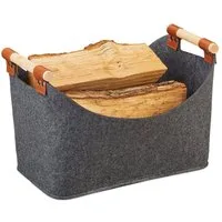 relaxdays Aufbewahrungskorb Filztasche mit Holzgriffen, Dunkelgrau