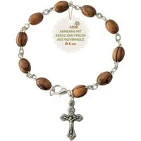 Kassis Geschenkartikel Armband mit ovalen Olivenholz-Perlen Gebetskette Talisman Glücksbringer, handgefertigt in Bethlehem, Geschenk zu Kommunion Taufe Firmung