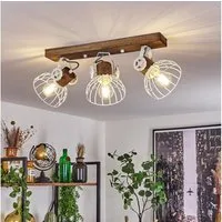hofstein Deckenleuchte »Cotes« Deckenlampe aus Holz/Metall, Braun/Weiß Schirme, Gitter-Optik, ohne Leuchtmittel, Leuchte m. Holzbalken, Textilkabeln u. verstellbaren Strahlern, 3xE27