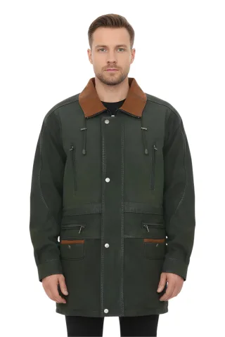 Grüner Parka-Mantel aus Nubukleder für Herren – Gatton