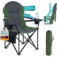 Skandika Campingstuhl Relax Comfort, Klappstuhl, Faltsessel, Anglerstuhl, Gartenstuhl (Max. Nutzergewicht 160 kg, Reißverschlussfach im Kopfteil, Tragetasche), Getränkehalter, Kühlfach, Seitentasche, Polsterfach, breite Sitzfläche