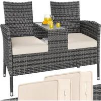 Casaria Gartenbank, inkl. Auflagen Polyrattan 320kg Belastbar Tisch Garten Grau