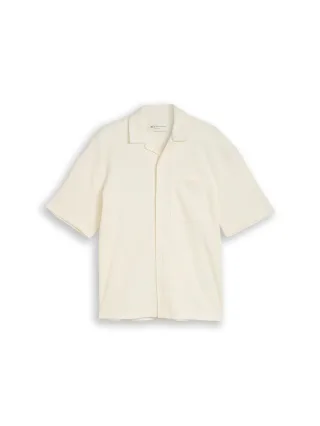 Denim Tom Tailor - Relaxed Fit Resort Hemd mit Waffelstruktur wool white - Gr. - S