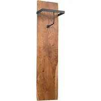 M2 Kollektion Garderobenpaneel Alaska 1, Baumkante Teakholz Massiv Stange 25x110x20cm
