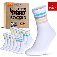 sockenkauf24 Tennissocken Damen Sportsocken Premium Retro Crew Socken mit Komfortbund (6-Paar) verstärkte Ferse & Fußspitze, gepolsterte Sohle, gekämmte Baumwolle
