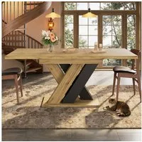 i@home Esstisch Teleskoptisch 119–159×80cm, Holzfarbener Ausziehtisch (mit X-förmigen Beinen und integriertem Stauraum), ideal für Küche, Wohnzimmer & Haustiere