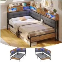 MSMASK Daybett Polsterbett Jugendbett mit LED-Beleuchtung und USB-Ladestation, Bettgestell mit Lattenrost aus Metall, 90 x 200 cm