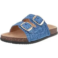 Ital-Design Stylische Damen Sandalen mit Doppelschnalle für den Sommer Pantolette (89852757) Flach Pantoletten in Blau