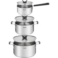 Tefal Topf-Set G7376S Opti'Space, Edelstahl (Set, 6-tlg., Stielkasserolle 16 cm, Kochtopf 20/24 cm, je mit Deckel), Thermo-Fusion-Boden, für alle Herdarten inkl. Induktion