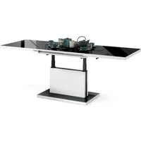 Mazzoni Couchtisch Aston Schwarz Hochglanz-Weiß matt höhenverstellbar ausziehbar 120-200, Funktionstisch, Wohnzimmertisch, Tisch, Esstisch, Sofatisch