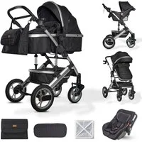 Bronea Kombi-Kinderwagen EXQUISE 2.0 Kinderwagen 3in1 mit MATRATZE, BUGGY & AUTO-BABYSCHALE, (Set), NEUES HOCHWERTIGES MODELL,Wickeltasche,Regen-, Mücken- & Sonnenschutz