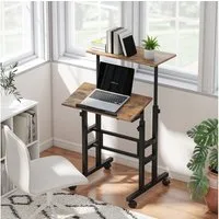 HOMCOM Schreibtisch Küchentisch mit Regal, Rollen, Computertisch, Büroregal (Laptoptisch, 1-St., Arbeitstisch), Höhenverstellbar, Rustikal-Braun