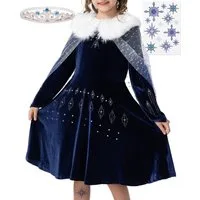 Corimori Prinzessin-Kostüm Elastisches Eiskönigin Kleid, mit Tattoos & Diadem, 134/140