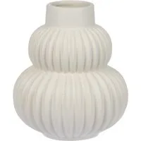 ZauberDeko Dekovase Vase Weiß Geriffelt zwei Rundungen Tischdeko Porzellan 16cm Hoch