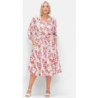 Sheego Etuikleid Kleid 3/4-Arm mit Blütenprint und Taillen-Tunnelzug