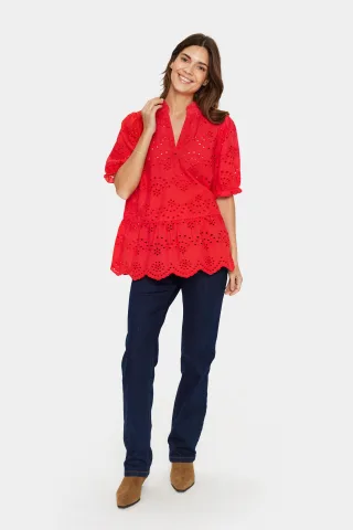Kurzarm-Bluse Gerade Passform Flame Scarlet red