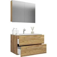 VCM Waschtisch Badinos 111x80x46cm (Set, 3-St., 1x Unterschrank 1x Waschbecken 1x Spiegel), 3-tlg. Waschplatz, Waschbecken Unterschrank Breite 80 cm, Badmöbel