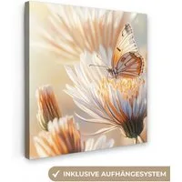 OneMillionCanvasses® Leinwandbild Schmetterling - Blume - Orange, Fotodruck (1 St), Wandbild, Deko Schlafzimmer Wohnzimmer Flur 20x20 cm