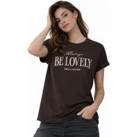 SUBLEVEL T-Shirt Damen Shirt Turn-Up Ärmel Weiches Basic Shirt Rundhals Kurzarm Baunwolle Modal Mix, super soft, unifarben, markenlogo