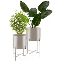 tectake Blumentopf Pflanzenständer 2-teilig, Anti-Rutsch-Pads, Belastbarkeit je 20 kg (Pflanzkübelset Mine, in Industrial Style taupe), abnehmbar, pulverbeschichteter Stahl, bodenschonende Kunststofffüße