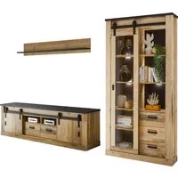 Home affaire Wohnwand SHERWOOD, (3-St), Scheunentorbeschlag und Apothekergriffe aus Metall, Höhe 201 cm