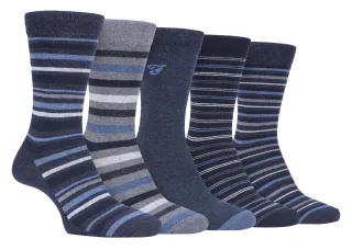 Farah - 5er-Pack Herren dünne atmungsaktive klassische gestreifte gemusterte weiche Baumwolle Kleid Socken - FCS271DENTEL (gestreift)