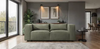 Sofa Designersofa NEVIO 2-Sitzer in Stoff Lincoln Moosgrün
