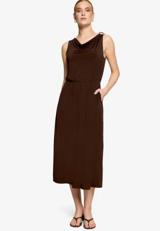 zero - Midikleid tailliert mit Wasserfallausschnitt chocolate plum - Gr. - 42