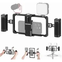 Neewer Smartphone-Stabilisator PA009 Verbessertes Smartphone Rig Vlogging Kit, Videostabilisator, kabelloser Mikrofonclip Steckplatz, für SmallRig iPhone Samsung