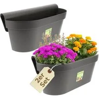 GarPet Balkonkasten 2er Set Geländerkasten Balkon mit Wasserspeicher Blumentopf Zaun Topf