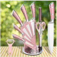 MDHAND Messer-Set 9-teiliges Küchenmesserset aus Edelstahl mit Antihaftklingen (9-tlg), Drehbarer Messerblock inkl. Schärfer, ergonomische Griffe