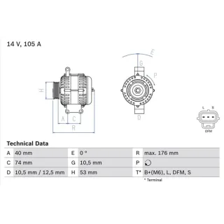 Bosch Lichtmaschine 105A Ford Transit 2,0 Di