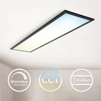 B.K.Licht Deckenleuchte LED Panel 100x25cm schwarz mit Fernbedienung dimmbar - BKL1498, Dimmfunktion, LED fest integriert, CCT Farbtemperatursteuerung - Warmweiß / Neutralweiß / Kaltweiß, flache Büro-Deckenlampe 65mm eckig 24W 2600lm Nachtlicht Timer