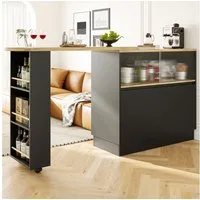 Flieks Bartisch 360° drehbar Stehtisch mit Sideboard (Set, 1-St., mit Rollen und Ablage), ausziehbar Esstisch mit 4 Türen Kommode Bistrotisch
