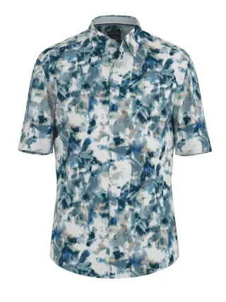 OLYMP - Kurzarmhemd mit Allover-Muster blau - Gr. - XL