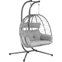 HinHocker Hängesessel Hängesessel für 2 Personen mit Gestell, Grau, XXL Hängeschaukel Indoor, Faltbarer Korb