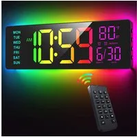 EASYERA Wanduhr 16,5 Zoll RGB Digitale Wanduhr Extra großes LED-Display mit Bluetooth (11 RGB-Modi, Fernbedienung, Dual-Alarm, Auto DST)
