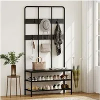 HOMCOM Garderobenständer mit Schuhbank, Garderobe mit 6 Haken, (Jackenständer, 1 St., Garderobe), für Eingangsbereich, Flur, Schlafzimmer, Schwarz
