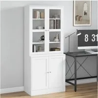 HOMCOM Bücherregal Bücherschrank 178,5 cm Hochschrank mit Glastür 6 Fächern, Küchenschrank 1-tlg., für Wohnzimmer Büro Weiß