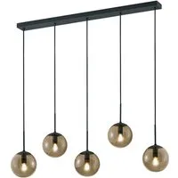 TRIO Leuchten LED Pendelleuchte, Dimmfunktion, LED wechselbar, Warmweiß, groß mit 5x Bubble Glas-Kugel aus Rauchglas hängend Esstisch, 100cm