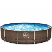HAF Framepool Frame Pool Aufstellpool Schwimmbecken Grau Rattan rund 305 x 76 cm (Vollständiges Komplett Set mit Rahmen und Folie, Einfacher, schneller & unkomplizierter Aufbau), Lieferumfang OHNE Filter oder Pumpe