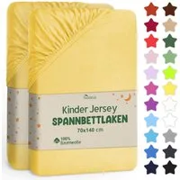 NatureMark Spannbettlaken Jersey Spannbetttuch, 100% Baumwolle, Gummizug: rundum, (2 Stück), Kinder Spannbetttuch, für Baby-/Kinderbett, 70x140 cm, Gelb