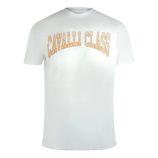 Cavalli Class Varsity Logo T-shirt In Cremeweiß